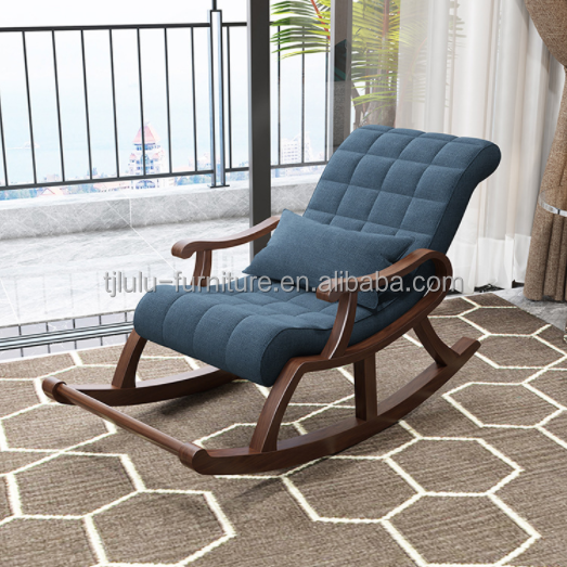 Wooden Rocking Chairs Enhance Your Living Room with this Lazy Recliner Lounge Chair and its Comfortable Velvet Fabric