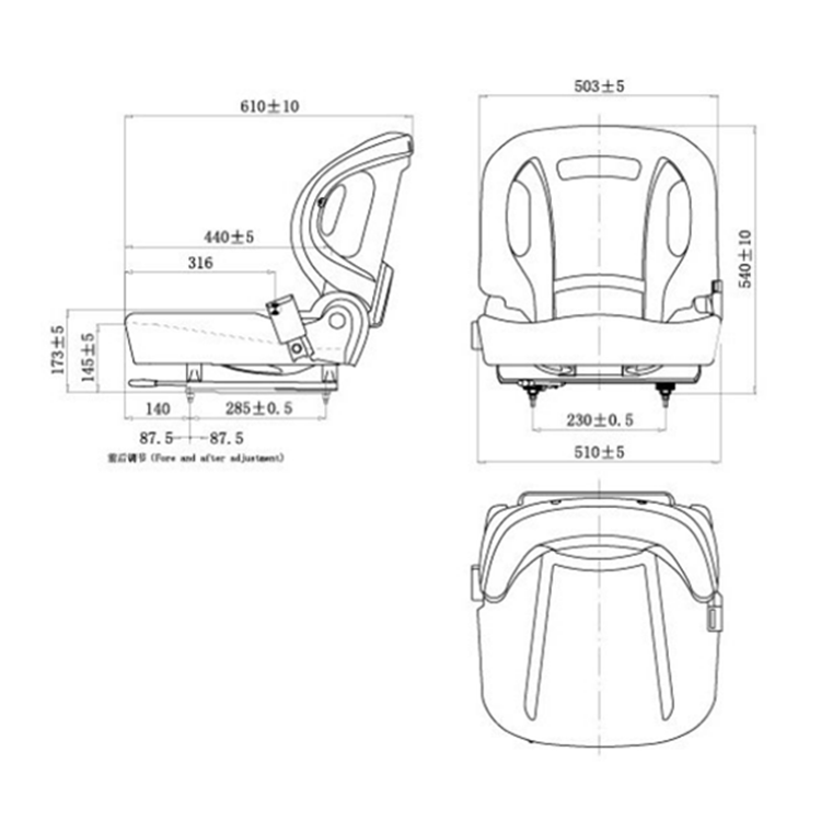 Место грузоподъемника цвета ПВК запасных частей грузоподъемника кожаное черное с регулировкой 150 мм