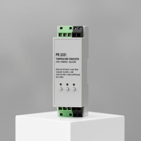 PR 3331 Temperature Converter Loop-Powered Transmitter 0.05% Accuracy 6.1mm Slimline Housing Excellent EMC Performance