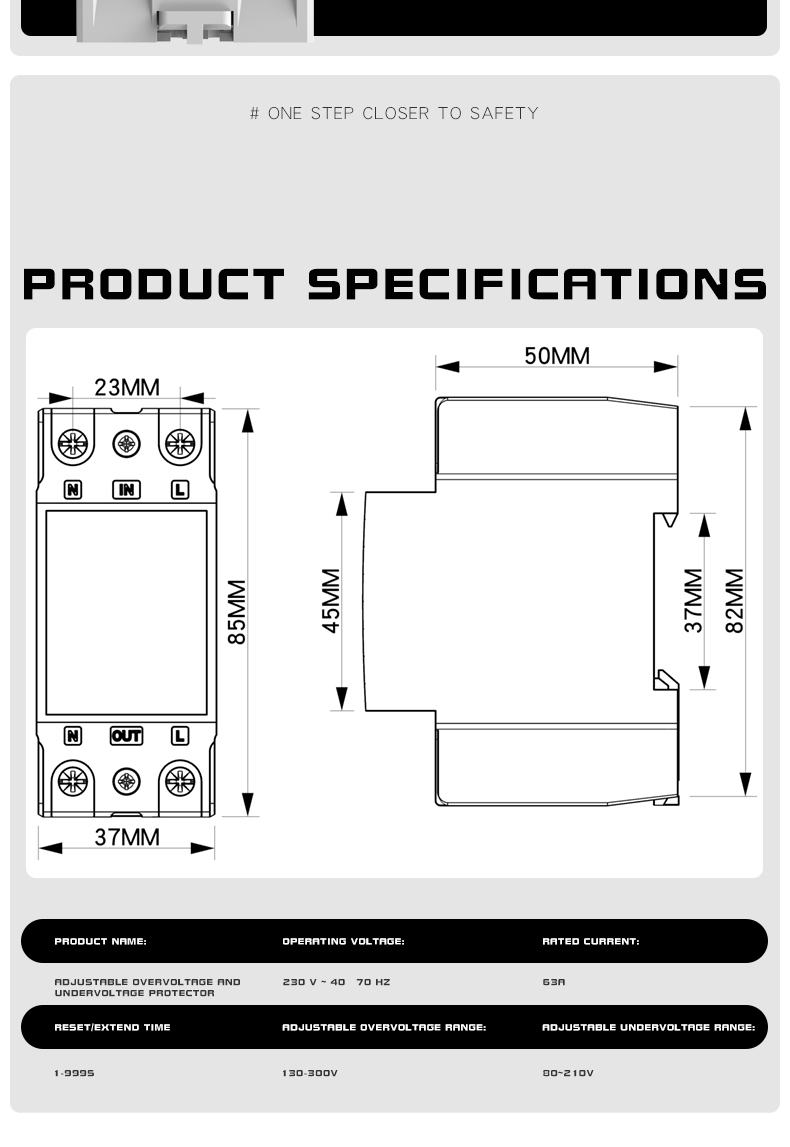 ZS1-V-63a single-display over/under voltage protector, adjustable self-resetting current-limiting protector, overcurrent 43A, overvoltage 220V