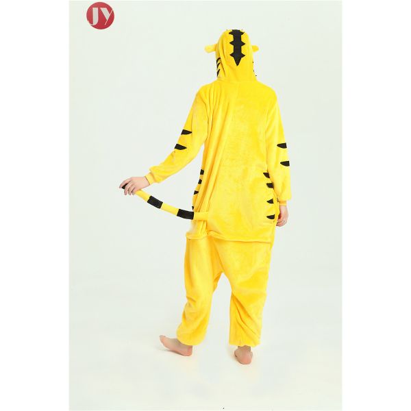 Unisex Adult Tiger Onesie Pajamas Soft Warm Flannel Yellow Tiger Custom Logo