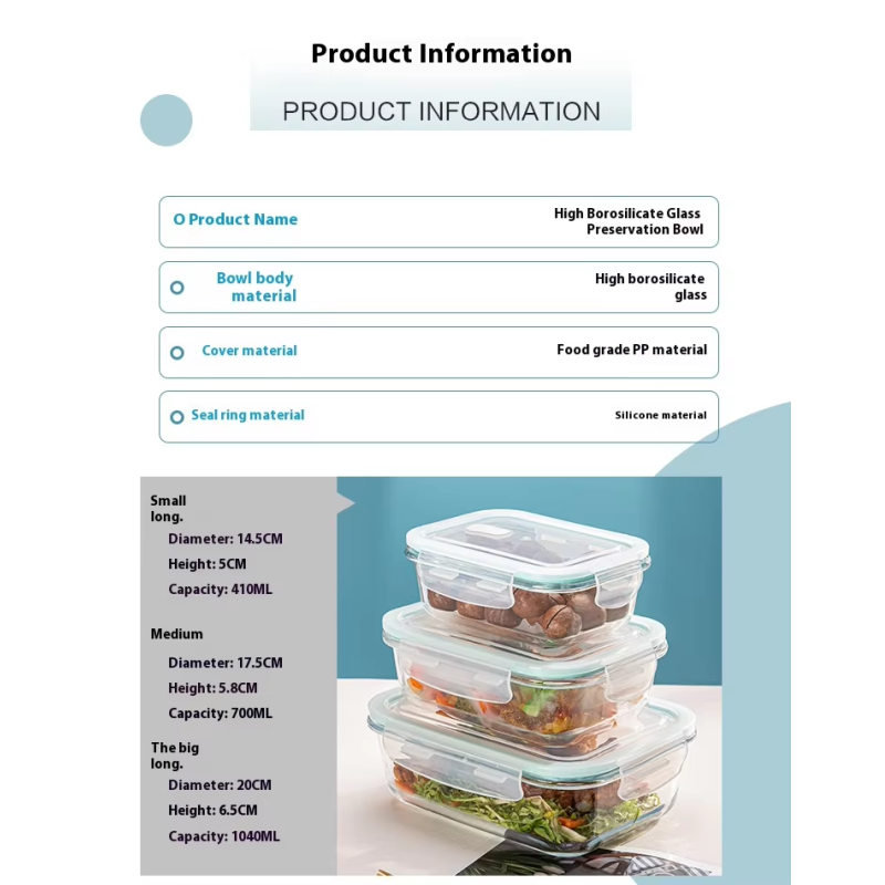 High Quality Home Use Microwave Safe Glass Food Grade Rectangle Storage Containers Lunch Box Set