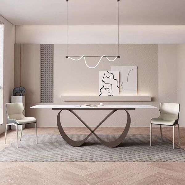 Modern Stainless Steel Dining Room Furniture Rectangle Luxury 6 8 10 12 Seater Marble Top Dining Table Sets