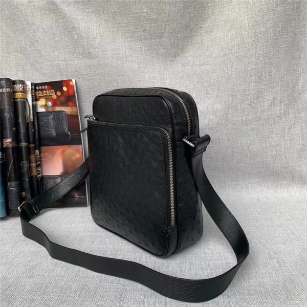 Authentic Ostrich Skin Men Small Casual Flap Purse Genuine Exotic Leather Single Cross Shoulder Bag Male Messenger Bag