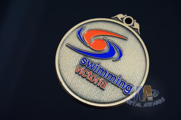 Swimming Football Or Flag Football Custom Sports Logo Medals Filling Soft Enamel With Texture Recessed