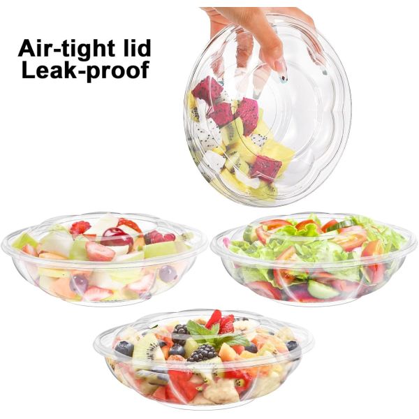 Disposable Clear PET Takeout Fruits Acai Salad Bowls with Lids