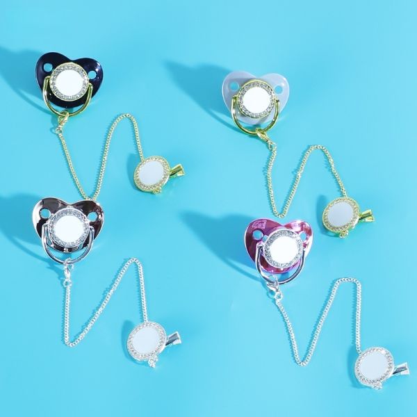 Custom Silicone Infant Nipple Luxury Baby Bling Blank Sublimation Pacifiers Clips