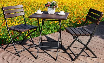 Factory Wholesale HDPE Plastic Wooden Design Coffee Lounge Patio Portable Foldable Plastic Garden Table Set