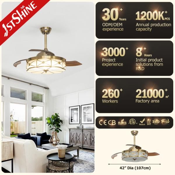 230v Retrátil Ventilador de Tecto Invisível Com LED Light Retro Pure Copper Decorativo