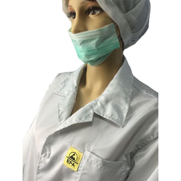 Rejilla disipante estática de las chaquetas 2.5m m del ESD blanca y azul para el sitio limpio de EPA