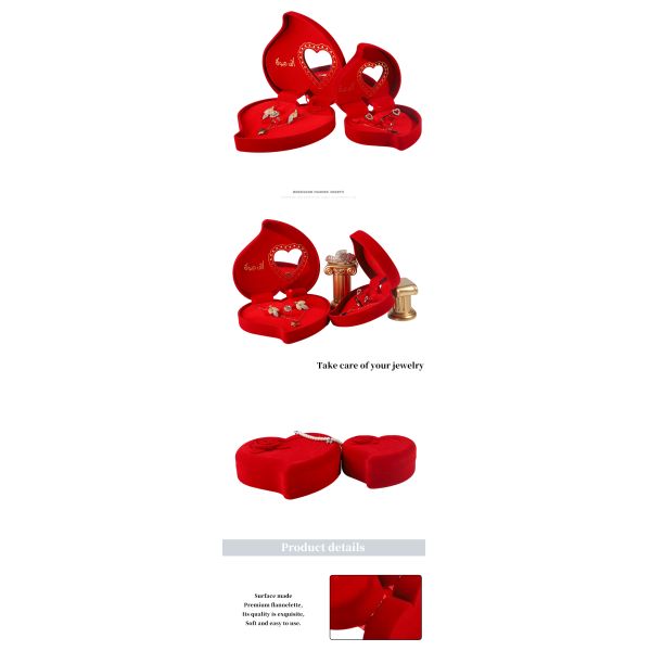 Velvet Jewelry Box for Red Love Ring Necklace and Stud Earrings Set Custom Packaging