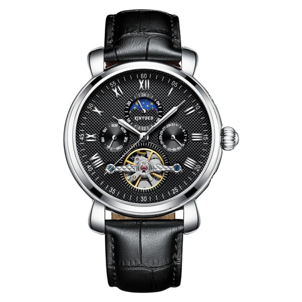 30M Waterproof Tourbillon Mechanical Watch Soft Black Leather Band