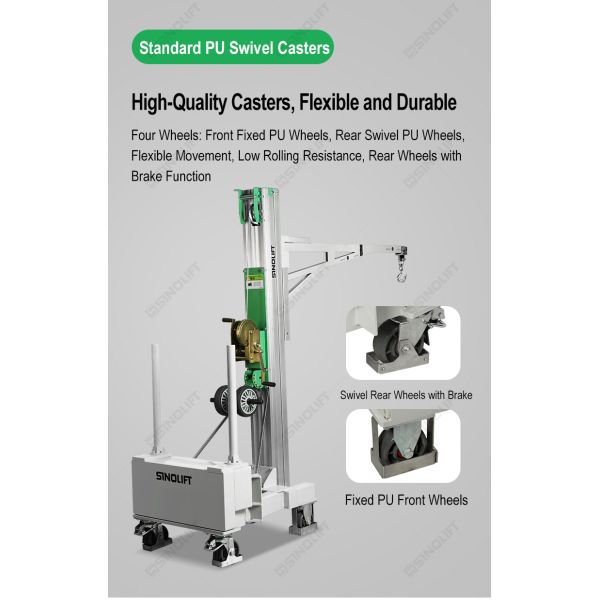 BS01 Balanced Counterweight Manual Hand Winch Crane 150kg, Mobile Floor Crane with Counterweight & Swivel Hook, for Warehouse Workshop Construction