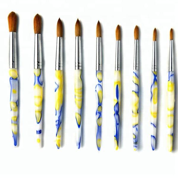 Oem Multicolored Acrylic Nail Brush Soft Hair Kolinsky Soft Hair Marble Handle Point