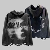 Cotton Distressed Hoodie Dtg Print Hoodie Francês Terry Pullover Rasgado Cut Raw Hem Hoodie