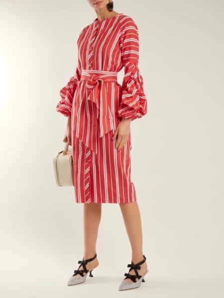 2018 robes de mode de conception barrées par douilles de Bell recueillies par vêtements Midi de femmes pour les femmes 2018