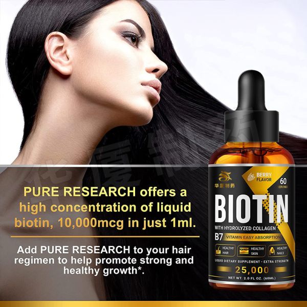 25000mcg Biotin Hair Growth Drops Strong Nails Glowing Skin 60ML