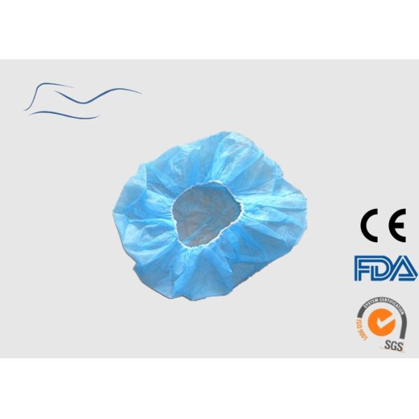 Blue Color Disposable Hair Caps , Round Shape Non Woven Cap CE Certification