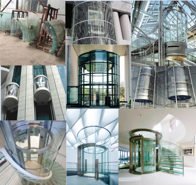 5+5mm 6+6mm 8+8mm Clear Ultra White Curved Glass Safety Laminated For Elevators Lifts