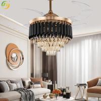 Crystal Chandelier European Style Invisible Crystal Fan Lamp Light Luxury Bedroom Restaurant American Retro Living Room