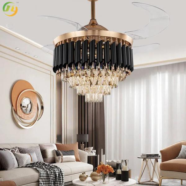 Crystal Chandelier European Style Invisible Crystal Fan Lamp Light Luxury Bedroom Restaurant American Retro Living Room