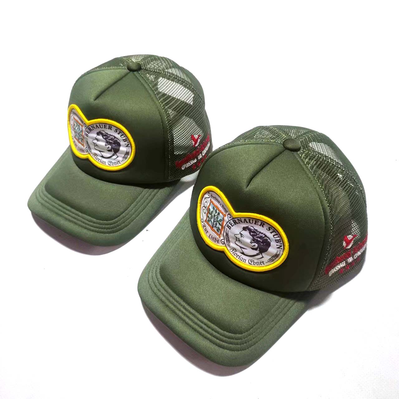3D Embroidery Foam 5 Panel Trucker Hat Print Patch Snap Back Green Cap