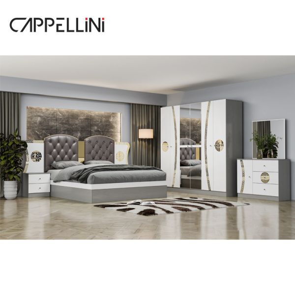 Simple Modern Double King Size Leather Bed Room Suite Home Luxury Queen Wooden Mdf Full Bedroom Furniture Set