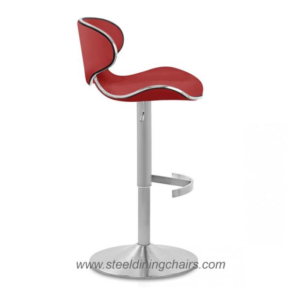 Brushed Steel 46CM 105CM Red Real Leather Bar Stools With Round Base