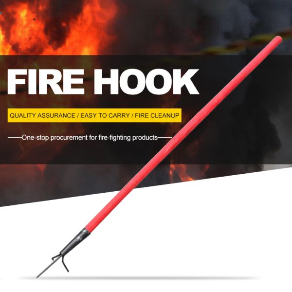 1.8m Wooden Fire Rescue Hook Heavy Duty Metal Fire Hook Wooden Pole Fire Fighting Hook for Fire Site Rescue and Debris Cleaning