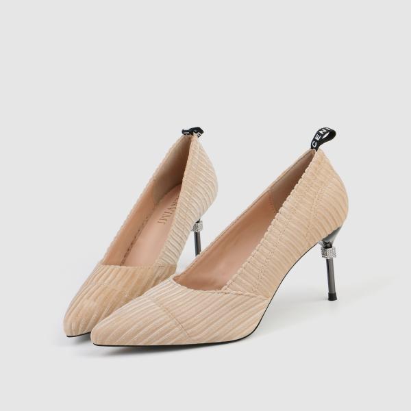 ZM007 9871-1 Pointed Stripe Suede Ladies High-Heeled Shoes Stiletto Nightclub Style Diamond-Studded Women'S Shoes