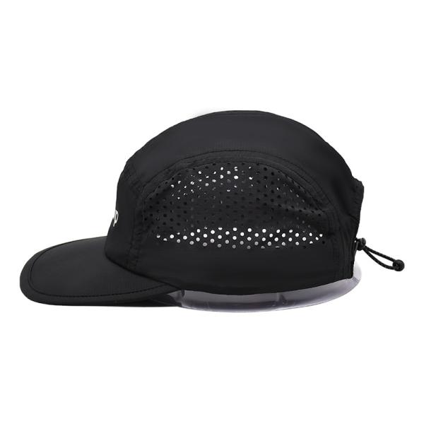 5 Panel Camper Hat with Sports Mesh Sweatband and Flat Brim Shape Laser Cutting Panel