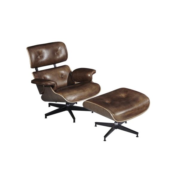 Industrial Retro Vintage Leather Eams Leisure Swiviel Chair With Footstool