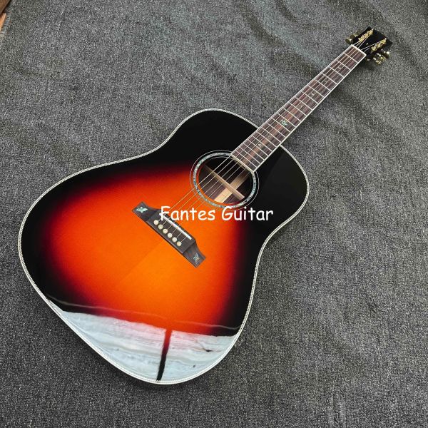 Custom J45s Full Solid Wood Acoustic Guitar 41 Inch Guitar with Ebony Fingerboard Herringbone Abalone