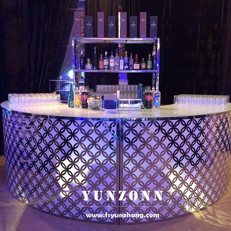 Party Events Gold Stainless Steel Frame Round Metal LED bar Table with Glass Top