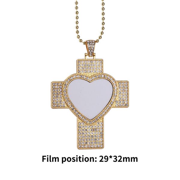 Hip Hop Men Cross Necklace Sublimation Rhinestone Necklace Jewelry Blanks