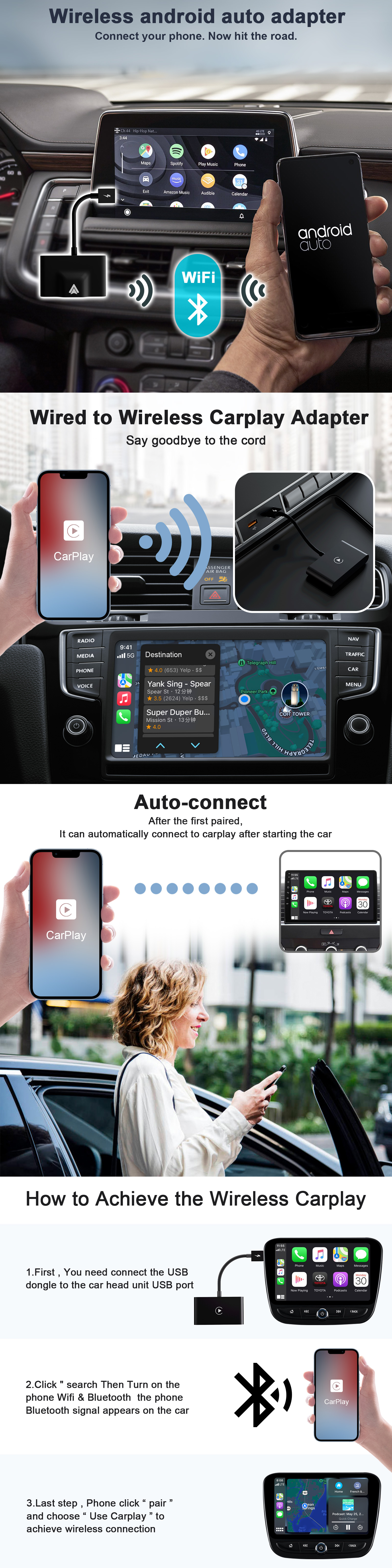 10м беспроводный адаптер Apple/USB A/Type-C Dongle Plug And Play USB подключение авто