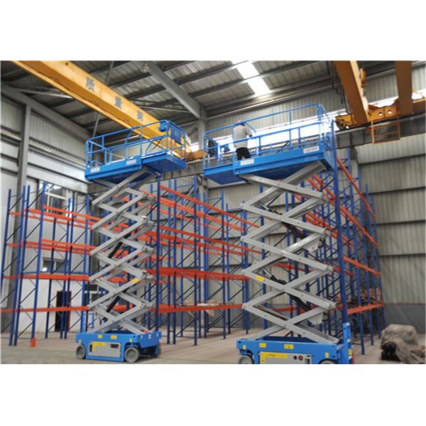 Blue Color Mid Rise Scissor Lift  Low Profile Scissor Lift Smooth Running