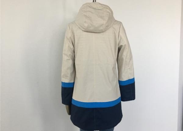 Anti Wind Hooded Ladies PU Jacket Beige Trench Coat , Womens Leather Clothing