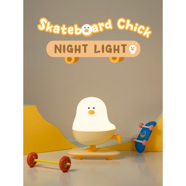 Modern Rechargeable LED Skateboard Chicken Night Lamp ABS Bedroom Desktop Decor With Touch Power Holiday Gift For Sleepers