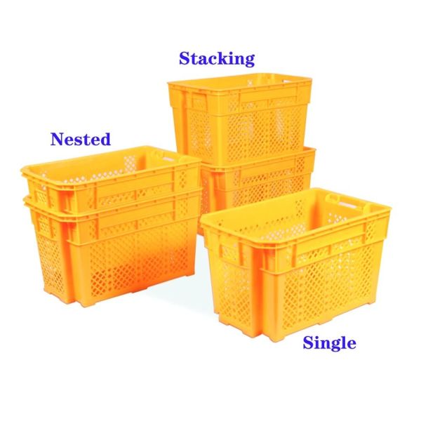 Mesh Style Customized Color Stackable Plastic Crate For Logistics Storage In Warehouse Space