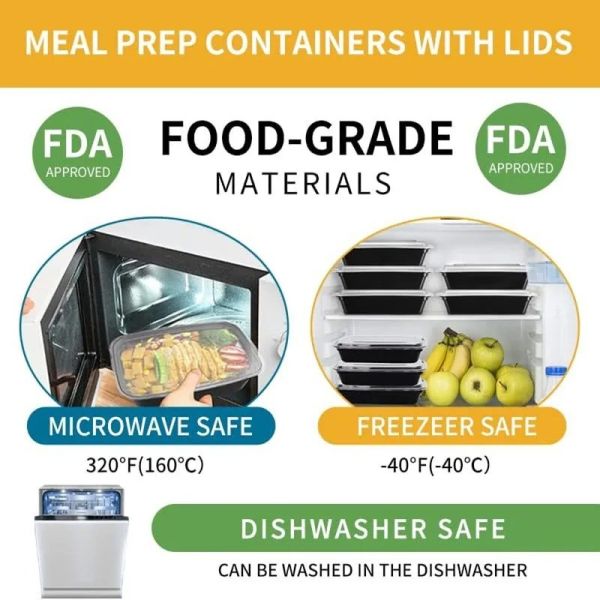 15 Pack Disposable Meal Prep Containers with Lids Stackable Plastic Bento Lunch Box