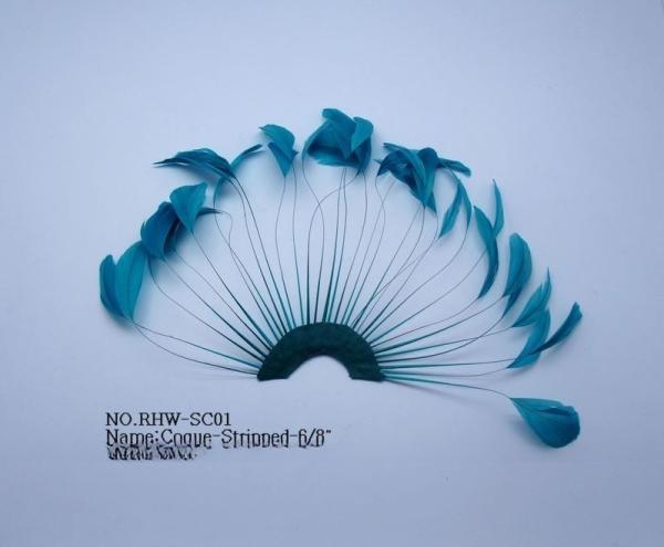 15x30cm Stripped Coque Feather Blower , Hand Held Feather Fans For Wedding