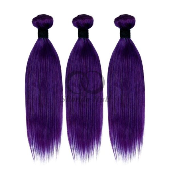 Purple Straight Remy Human Hair Bundles Sew In Weave Bundles Brazilian Bundle Deals