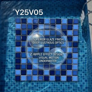 2026 Popular Water Ripple Porcelain Mosaic Tile Blue Green Glossy Anti-Slip Ceramic Pool Tile for Swimming Pool Decoration