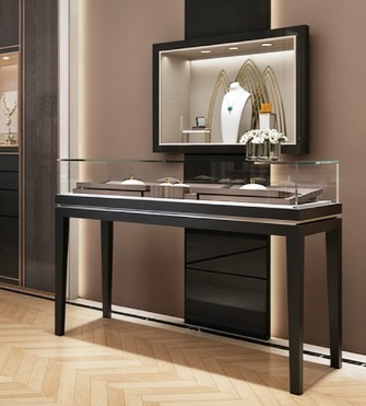 Luxury Black Wooden Jewelry Display Case with LED Lighting and Customized Solutions for High-End Stores