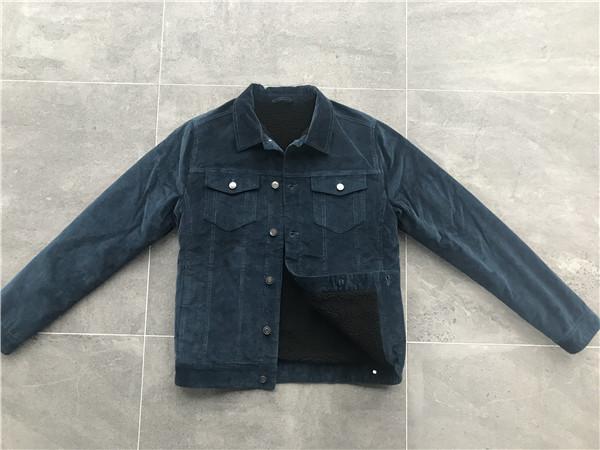 Navy Harrington Corduroy Coat , Mens Medium Trench Coat With Black Sherpa Lining