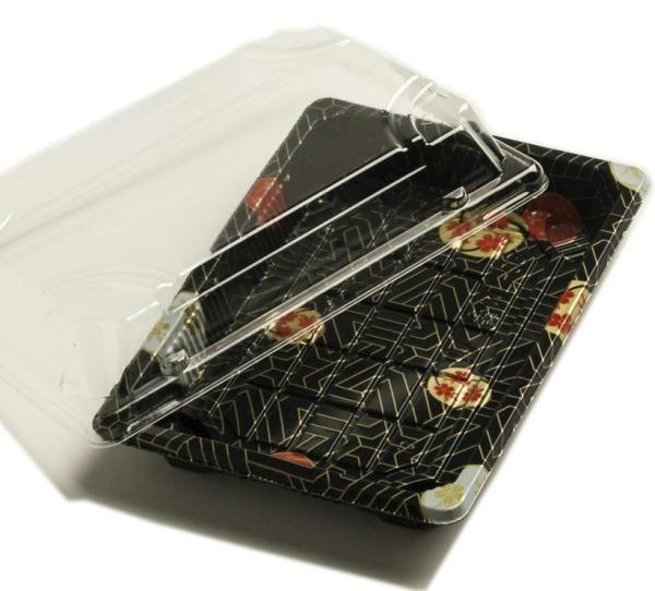 O serviço do alimento de HACCP PP utiliza ferramentas o sushi plástico preto para viagem Tray With Cover