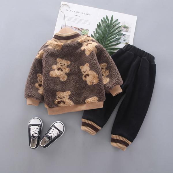 100CM Boys Cotton Cashmere Two Piece Set Autumn Winter Teddy Bear Sweatshirt