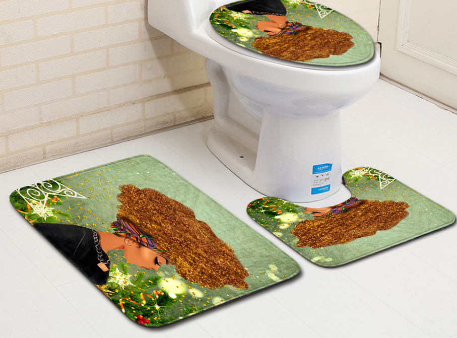 Polyester Cartoon Toilet Lid Cover And Rug Set OEM ODM