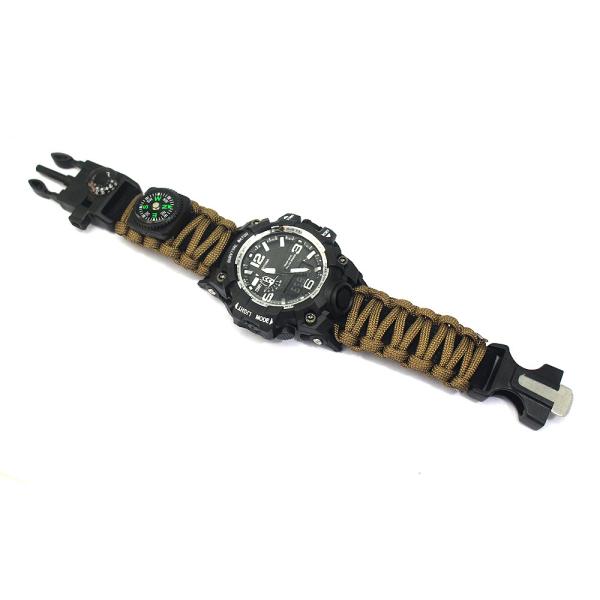 Punho de nylon de Paracord do relógio exterior do bracelete da sobrevivência da emergência de Brown